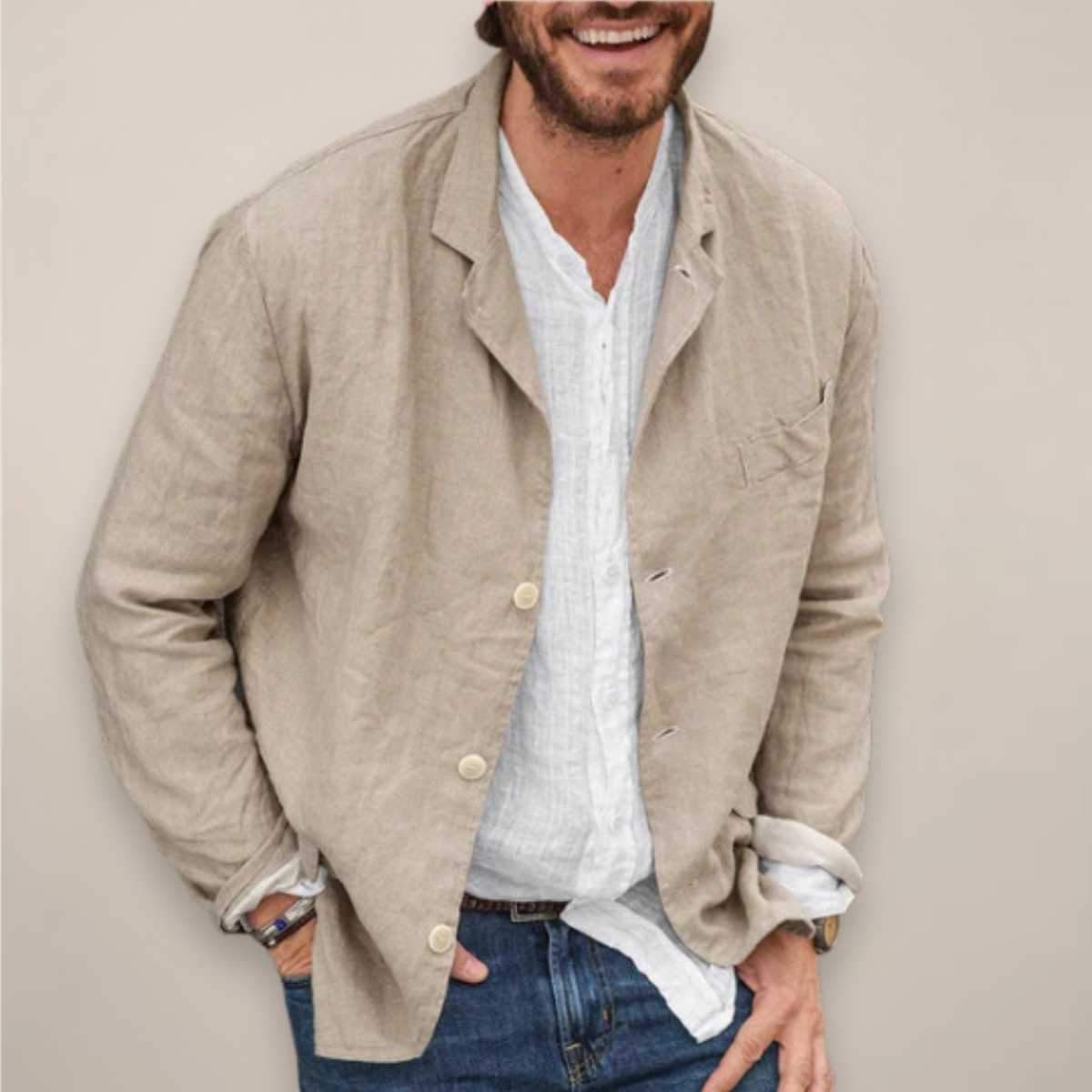 Men's Breathable Linen Sport Coat with Single-Breasted Closure and Peaked Collar for Warm Weather | Lonoma