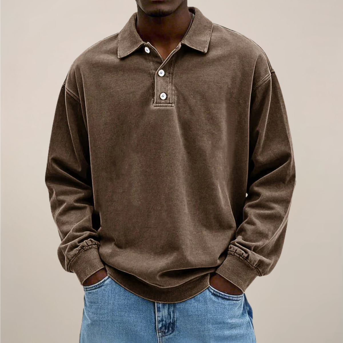 Men's Long Sleeve Polo Shirt with Button Front – Relaxed Fit Cotton Blend Top for Casual Wear, Work, Travel & Everyday Comfort | Lonoma