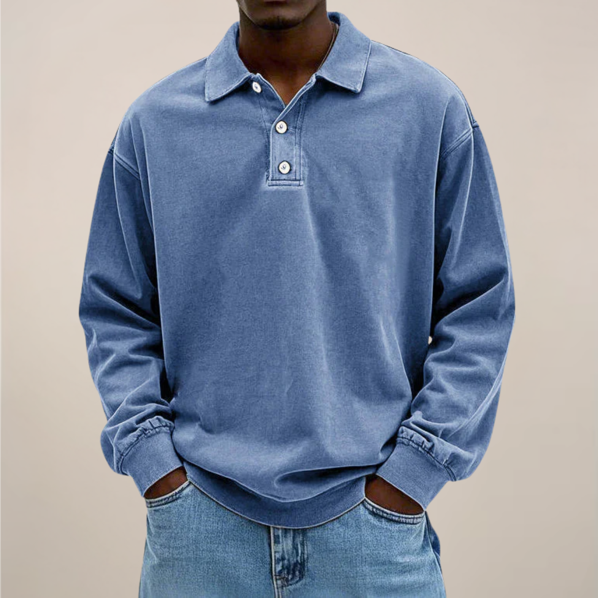 Men's Long Sleeve Polo Shirt with Button Front – Relaxed Fit Cotton Blend Top for Casual Wear, Work, Travel & Everyday Comfort | Lonoma