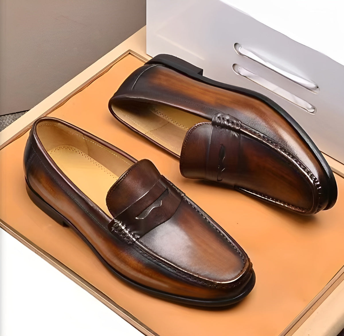 Men's Leather Loafers Business Dress Shoes Brown Black Formal Slip On Footwear for Office Work Wedding Events Smart Casual | Lonoma