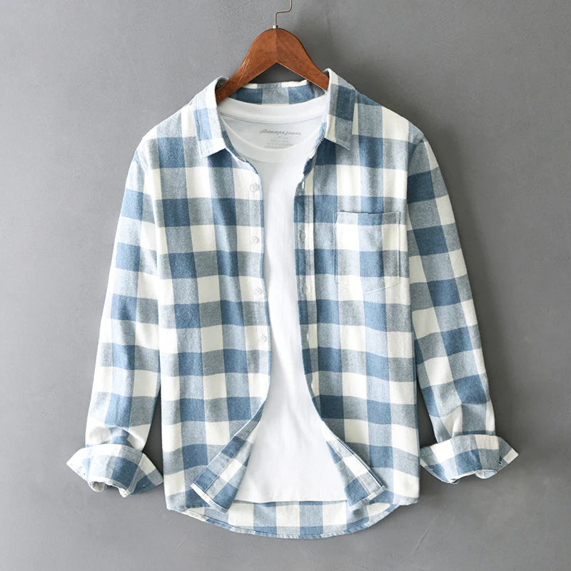 Men's Pure Cotton Check Overshirt in Classic Colours — Relaxed Fit Casual Shirt with Chest Pocket and Button Cuffs | Koossa