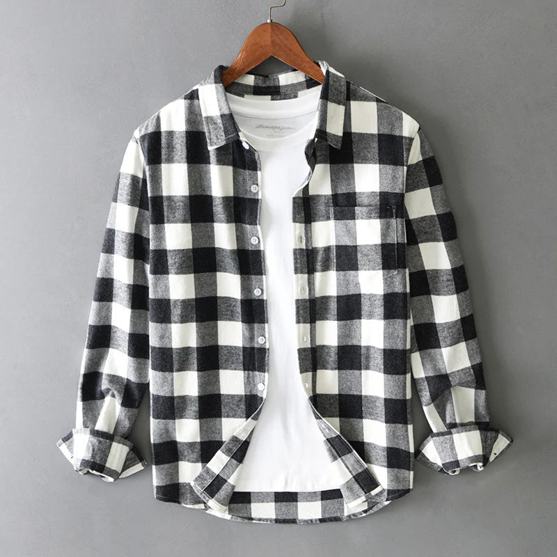 Men's Pure Cotton Check Overshirt in Classic Colours — Relaxed Fit Casual Shirt with Chest Pocket and Button Cuffs | Koossa