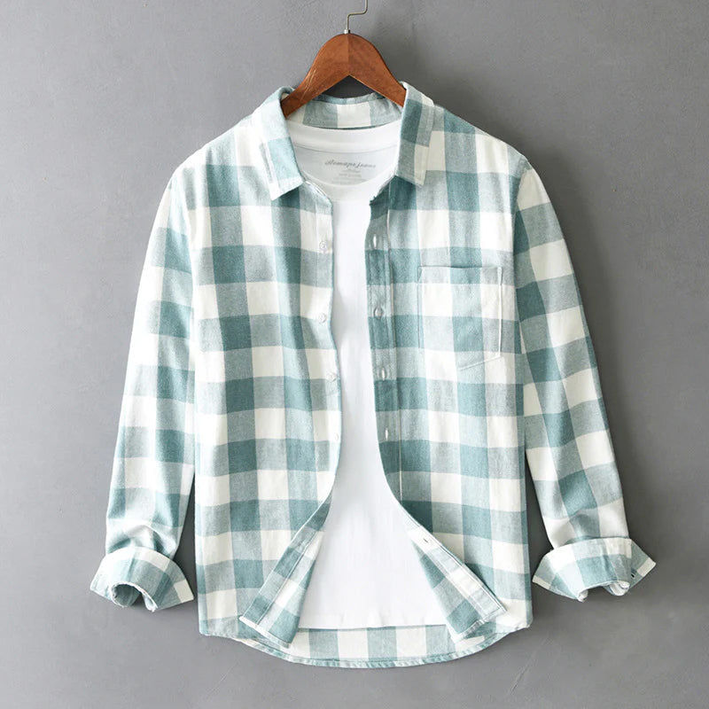 Men's Pure Cotton Check Overshirt in Classic Colours — Relaxed Fit Casual Shirt with Chest Pocket and Button Cuffs | Koossa