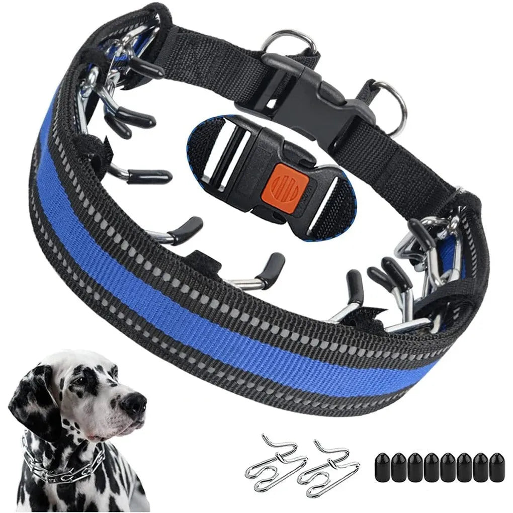 Dog Training Collar Prong Pinch Chain Adjustable Stainless Steel No-Pull Quick Release Reflective Small Medium Large XL | Koossa
