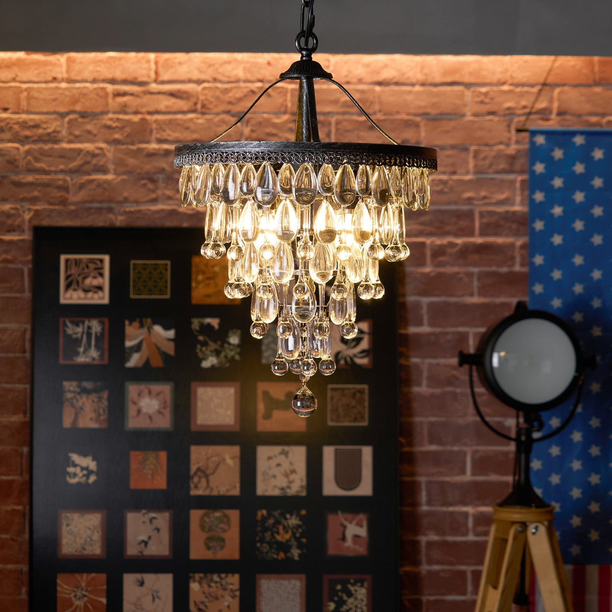 Crystal Drop Chandelier Antique Bronze Finish Multi Light Pendant Dining Room Living Room Foyer Statement Lighting Adjustable Chain | Lonoma