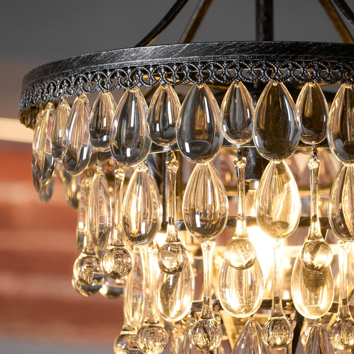 Crystal Drop Chandelier Antique Bronze Finish Multi Light Pendant Dining Room Living Room Foyer Statement Lighting Adjustable Chain | Lonoma