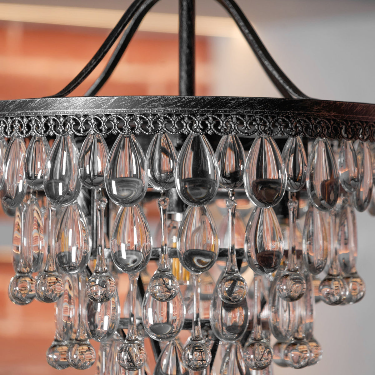 Crystal Drop Chandelier Antique Bronze Finish Multi Light Pendant Dining Room Living Room Foyer Statement Lighting Adjustable Chain | Lonoma