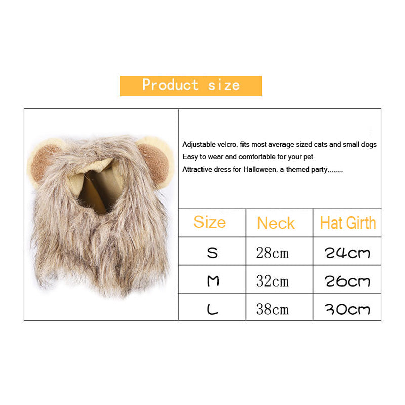 Cat Lion Mane Costume Wig Faux Fur S M L Adjustable Velcro Halloween Party Dress-Up Small Dog Cat Hat | Koossa