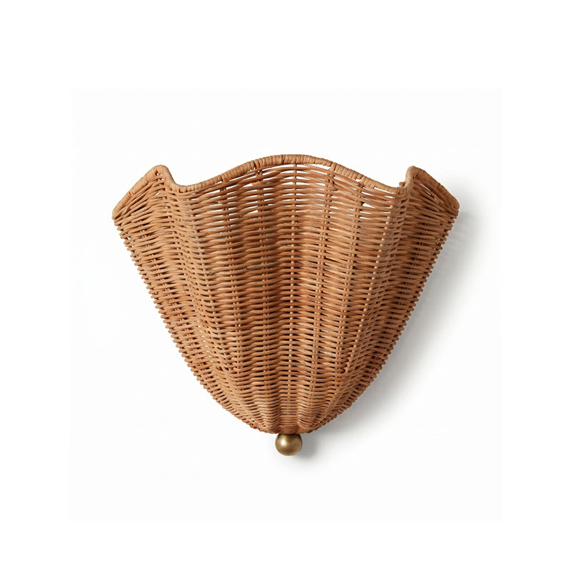 Woven Rattan Wall Light Fixture, 12.6-Inch Round Natural Brown Sconce for Bedroom, Living Room, Entryway, Bohemian Farmhouse Style | Lonoma