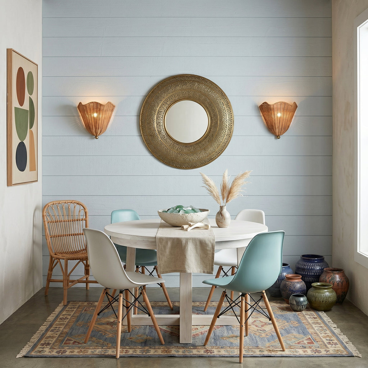 Woven Rattan Wall Light Fixture, 12.6-Inch Round Natural Brown Sconce for Bedroom, Living Room, Entryway, Bohemian Farmhouse Style | Lonoma