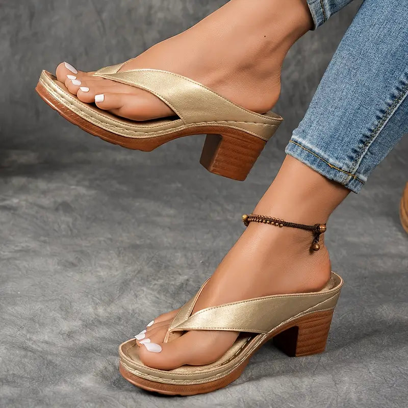 Women's Platform Sandals with Wide Cross Strap in Gold, Black, Brown & White for Effortless Summer Elegance | Koossa