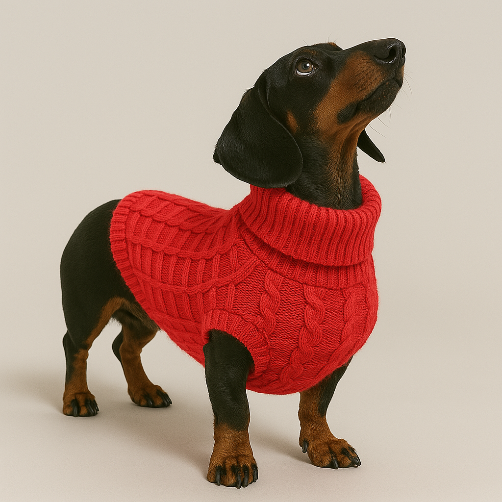 Dog Jumper Cable Knit 100% Cotton Dachshund Turtleneck Sweater Stretch Small Dog Winter Pullover Soft Warm Cold Weather Coat | Koossa
