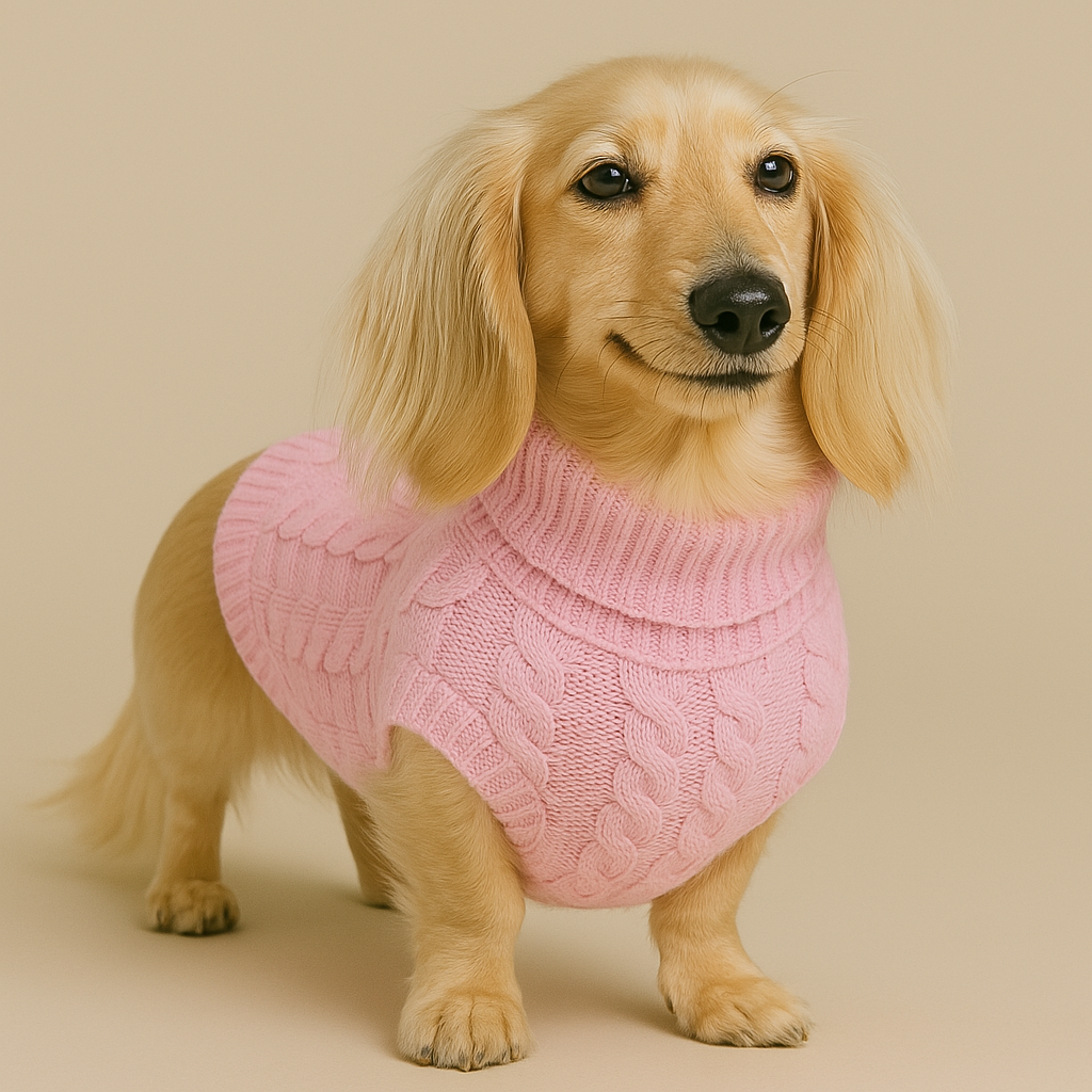 Dog Jumper Cable Knit 100% Cotton Dachshund Turtleneck Sweater Stretch Small Dog Winter Pullover Soft Warm Cold Weather Coat | Koossa