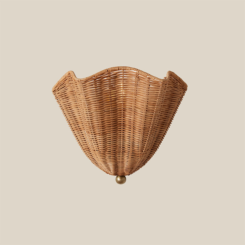 Woven Rattan Wall Light Fixture, 12.6-Inch Round Natural Brown Sconce for Bedroom, Living Room, Entryway, Bohemian Farmhouse Style | Lonoma