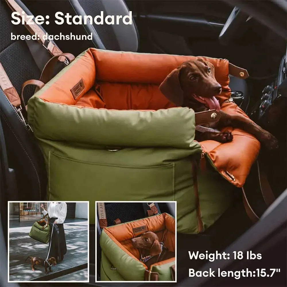 Dog Car Seat Booster Faux Leather Padded Small Medium Dogs 21.7x19.7x17.7 in Safety Leash Anti-Slip Travel Bed | Koossa