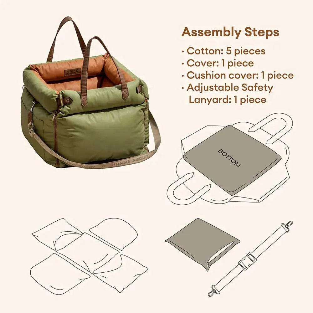 Dog Car Seat Booster Faux Leather Padded Small Medium Dogs 21.7x19.7x17.7 in Safety Leash Anti-Slip Travel Bed | Koossa