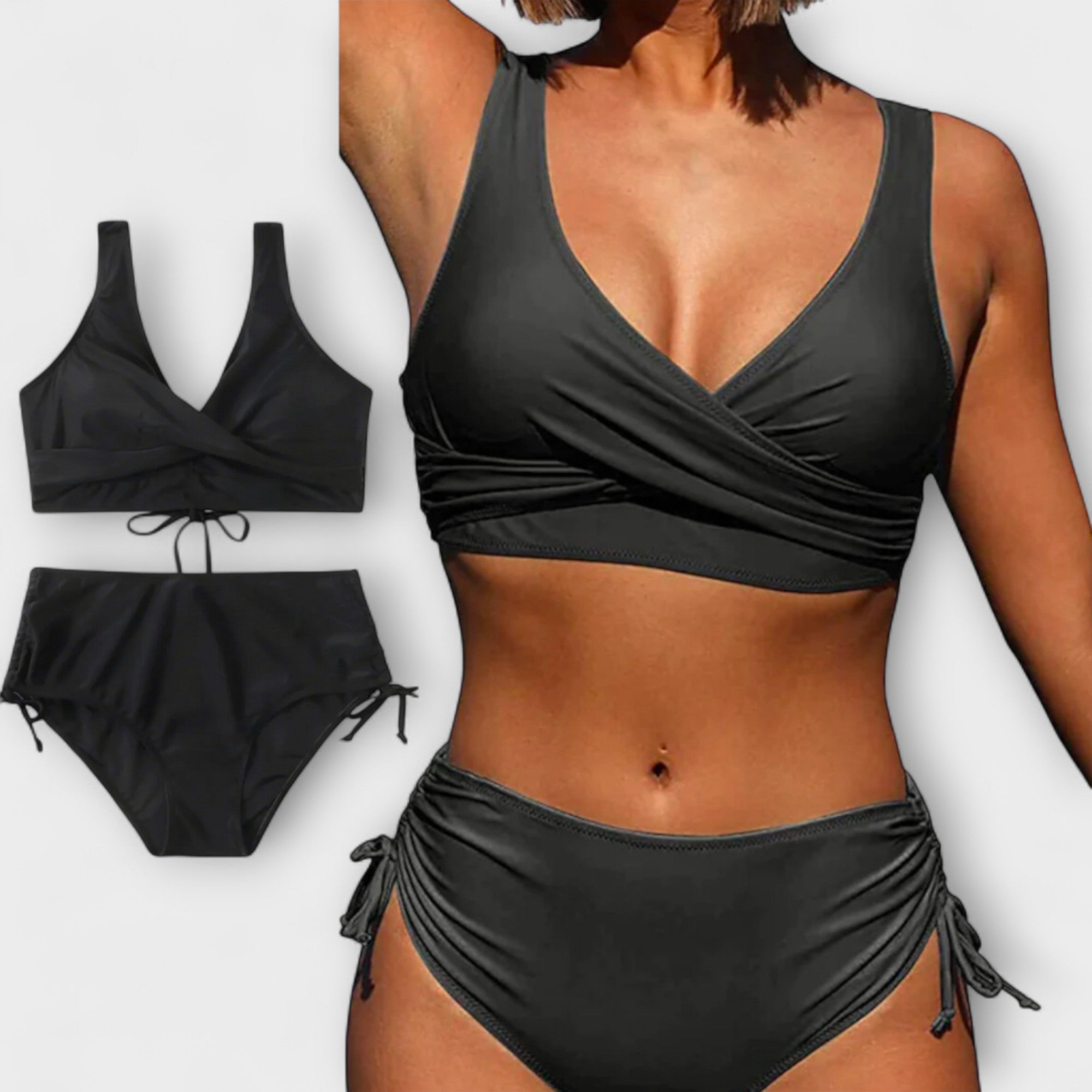 Women's Two-Piece Bikini Set with Wrap-Style Top and Ruched Bottoms for Beach Holidays, Poolside Relaxation, and Sunny Summer Getaways | Koossa
