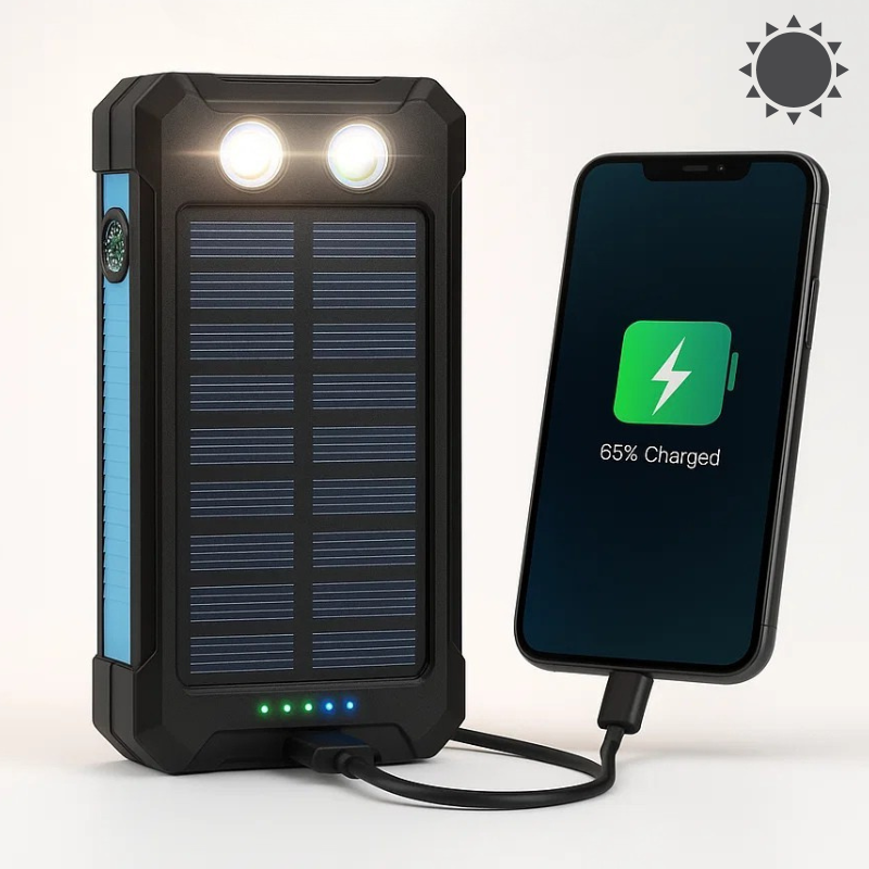 Batterie Externe Solaire 500000mAh Étanche Double USB avec Lampe LED pour Camping Randonnée Urgences Plein Air | Koossa