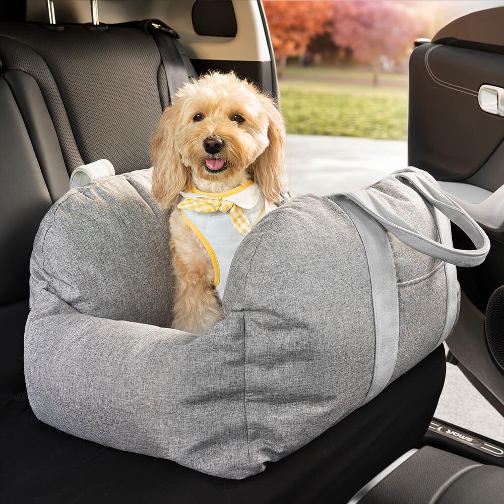 Dog Car Seat Bed Calming Raised Edges Non-Slip Safety Belt Small Medium Puppy Travel Booster Cushion Anti-Anxiety Carrier | Koossa