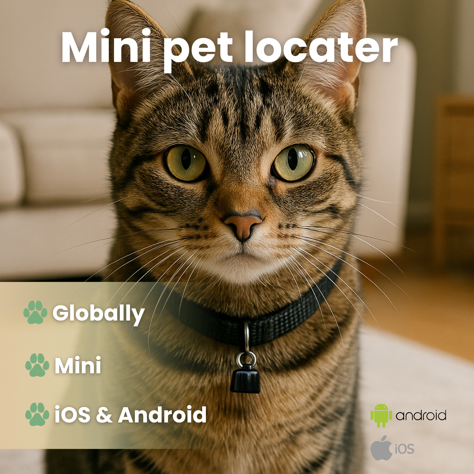 Pet Tracker Mini Bluetooth 2.7g Velvet Collar Bell Geofence iOS Android Cat Dog Bird Small Pets No SIM No Subscription | Koossa