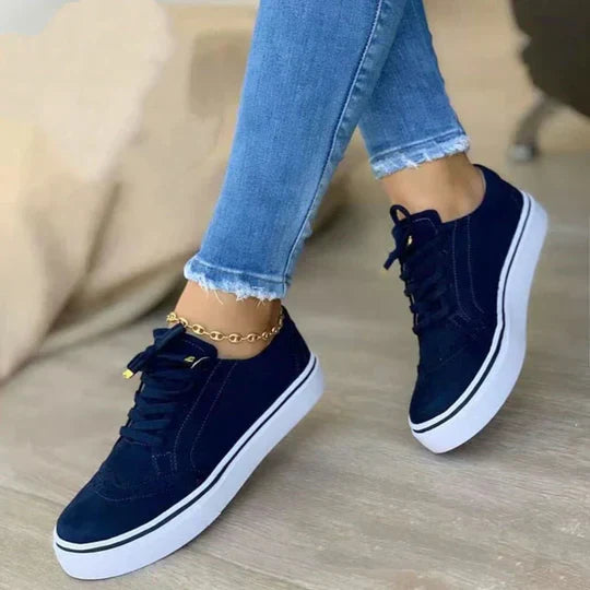 Women's Leather Platform Trainers with Lace-Up Fastening | Chunky Sole Casual Sneakers in Black Brown White | Koossa