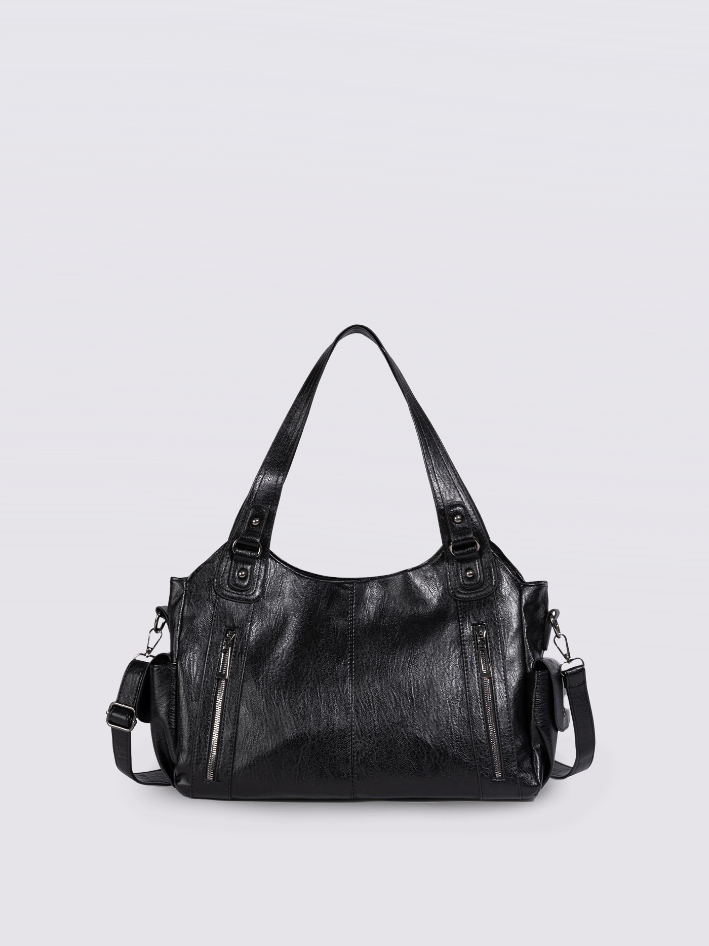 Structured Leather-Look Tote with Detachable Crossbody Strap in Black for Work and Weekend | Koossa