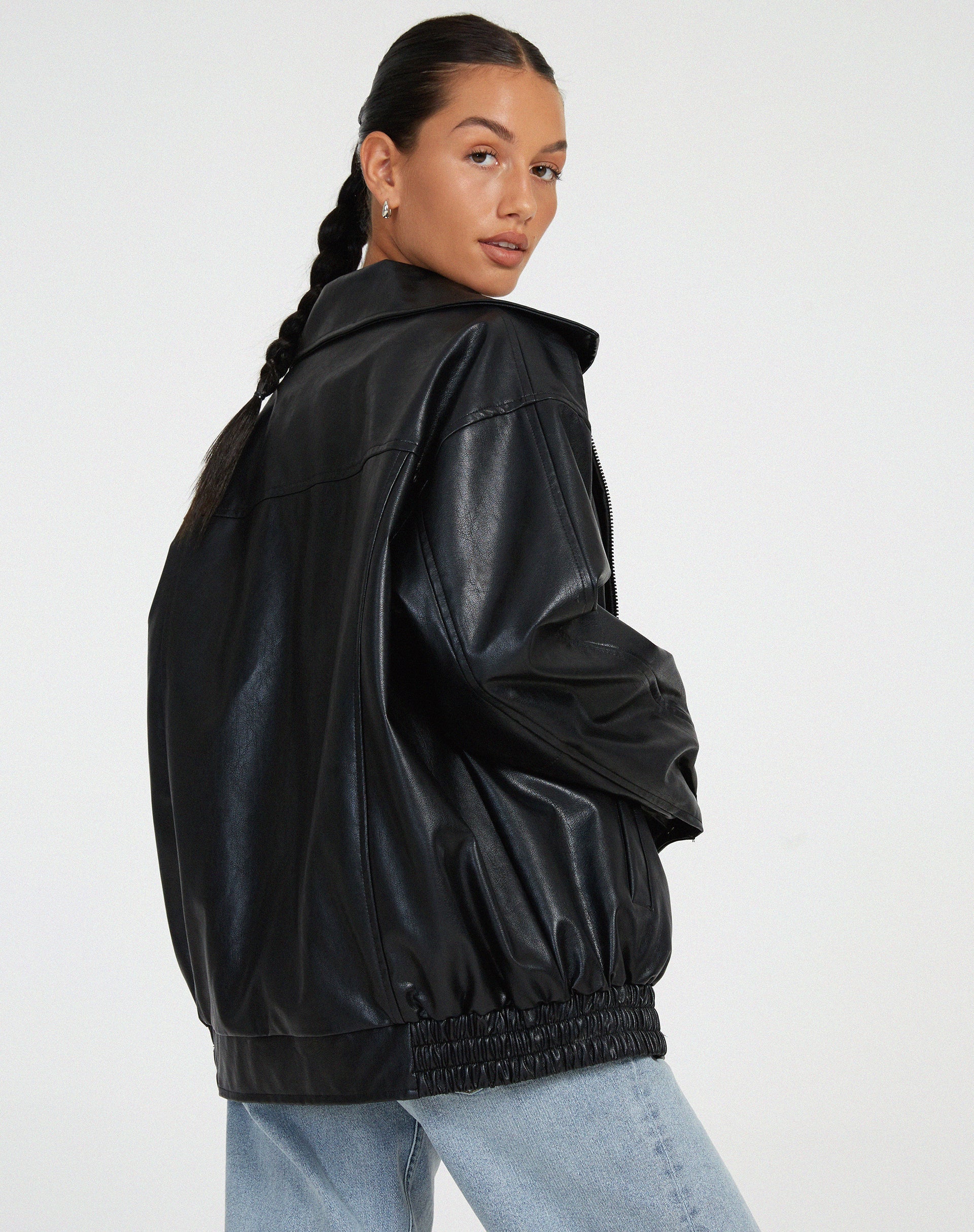 Women's Oversized Faux Leather Jacket — Relaxed Fit Jacket for Summer Evenings & Transitional Weather | Koossa
