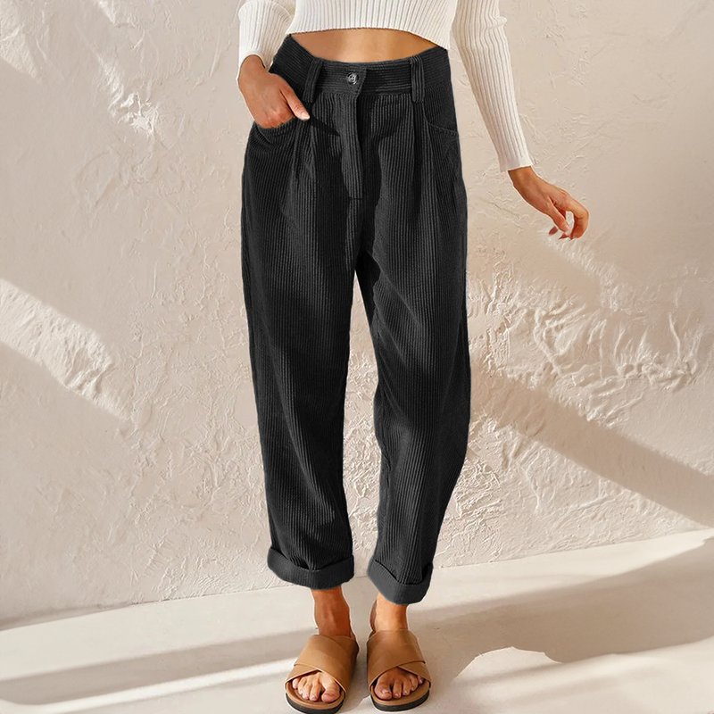 Women's High-Waisted Wide-Leg Trousers in Cotton Blend — Relaxed Fit for Warm Weather | Elegant Tailored Palazzo Trousers for Summer Days, Garden Parties, Casual Events, Resort Wear | Koossa