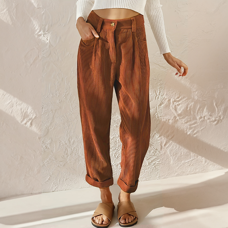 Women's High-Waisted Wide-Leg Trousers in Cotton Blend — Relaxed Fit for Warm Weather | Elegant Tailored Palazzo Trousers for Summer Days, Garden Parties, Casual Events, Resort Wear | Koossa