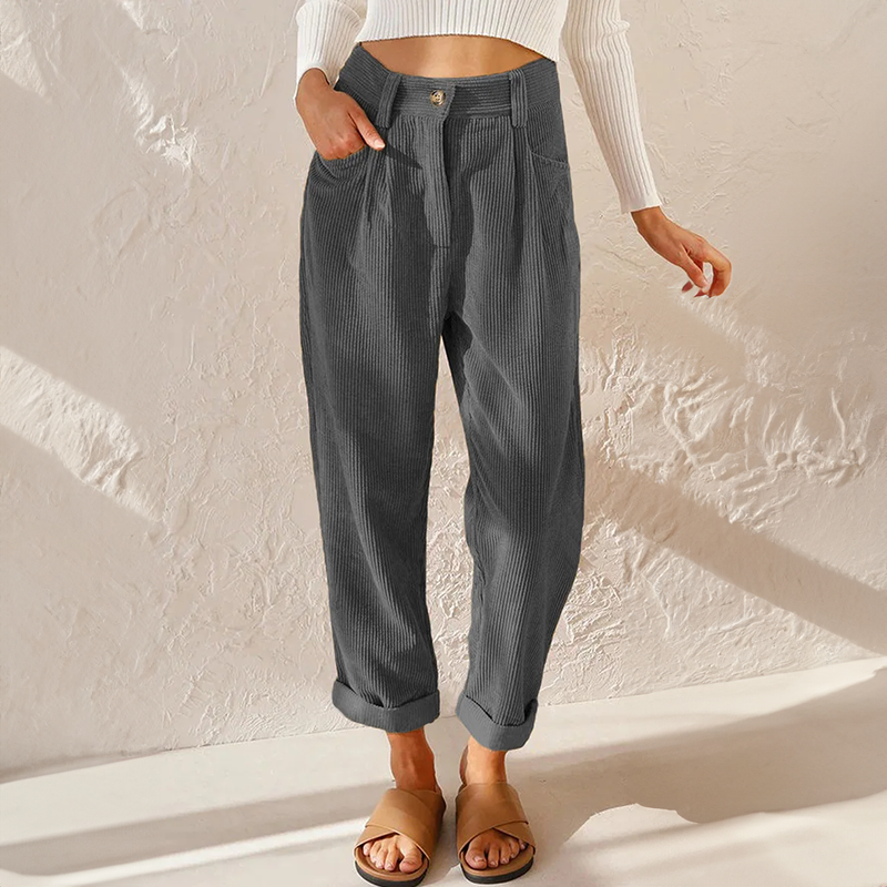 Women's High-Waisted Wide-Leg Trousers in Cotton Blend — Relaxed Fit for Warm Weather | Elegant Tailored Palazzo Trousers for Summer Days, Garden Parties, Casual Events, Resort Wear | Koossa