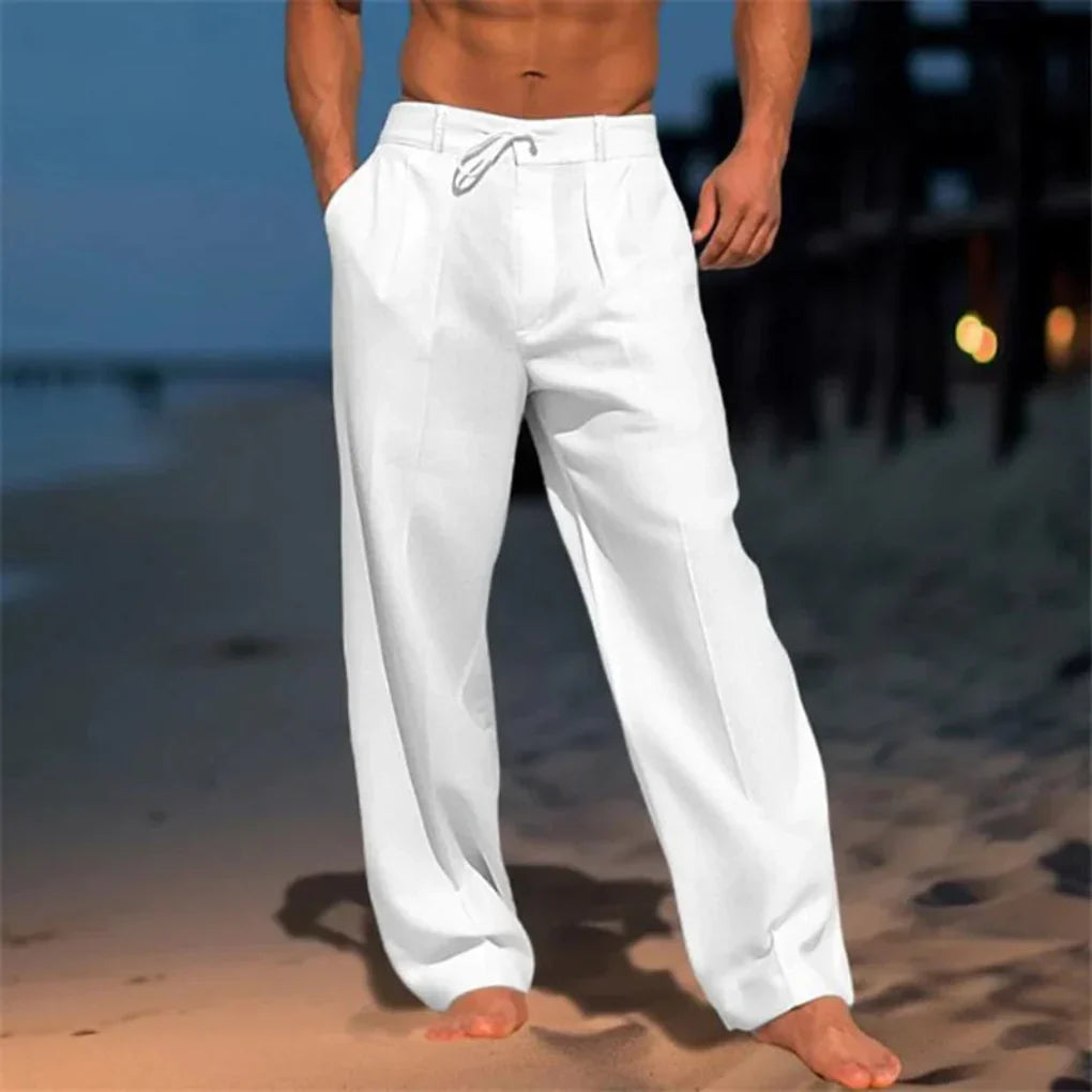 Men's Straight-Leg Summer Trousers in Beige, Grey & Navy — Classic Smart-Casual Trousers for Warm Weather | Koossa