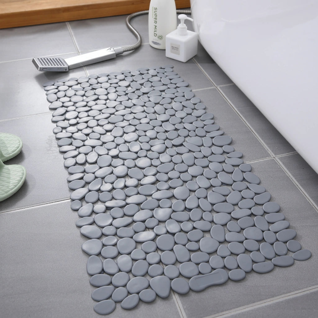 Tapis de douche antidérapant texture galets naturels confort massage pieds pour salle de bains sécurisée | Koossa