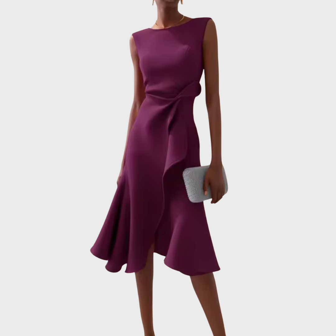 Women's Asymmetric Midi Dress — Elegant Evening Dress for Wedding Guests & Special Occasions | Koossa