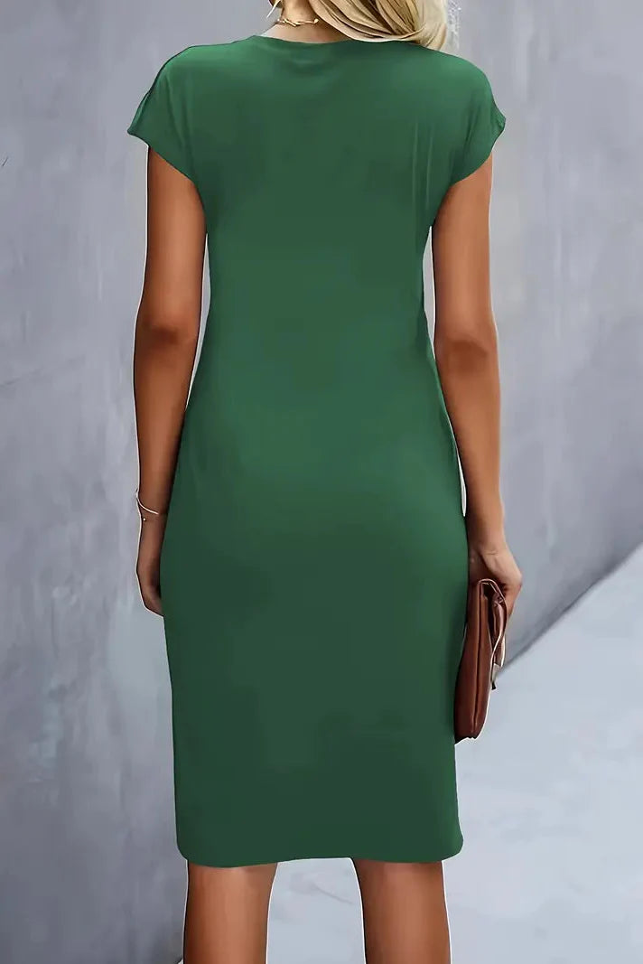 Ruched Waist Midi Dress with Cap Sleeves in Classic Colours for Sophisticated Evening Occasions | Koossa
