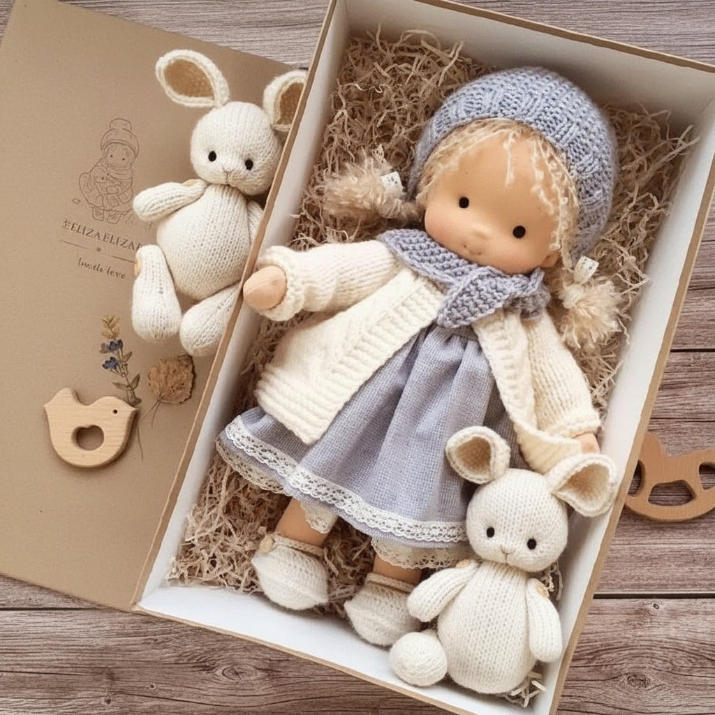 Handmade Cotton Waldorf Doll, Soft Cloth Baby Doll for Toddlers & Preschoolers, Natural Fabric Stuffed Toy for Imaginative Play | Lonoma