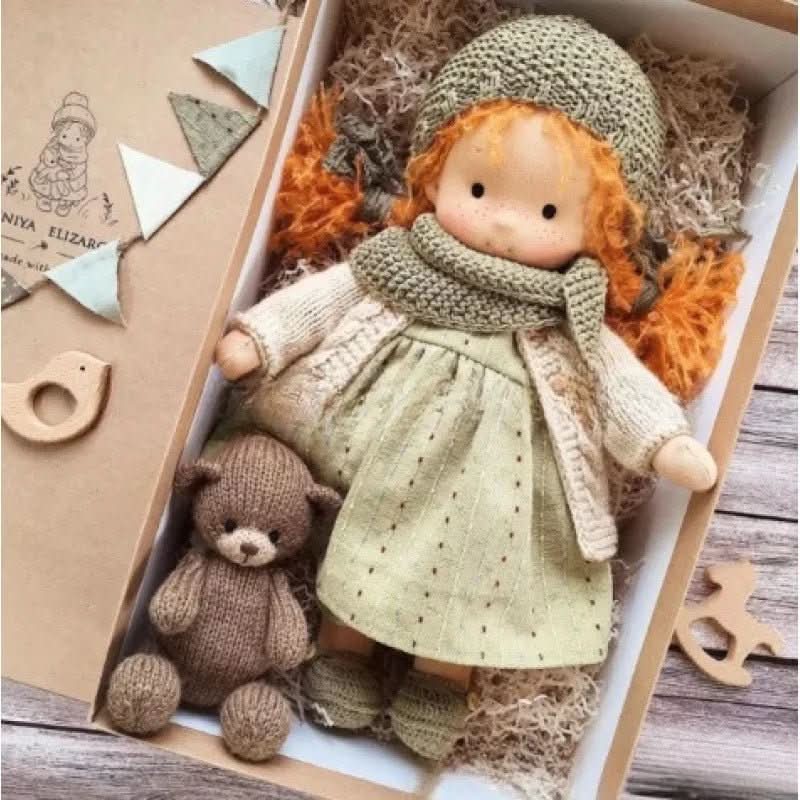 Handmade Cotton Waldorf Doll, Soft Cloth Baby Doll for Toddlers & Preschoolers, Natural Fabric Stuffed Toy for Imaginative Play | Lonoma