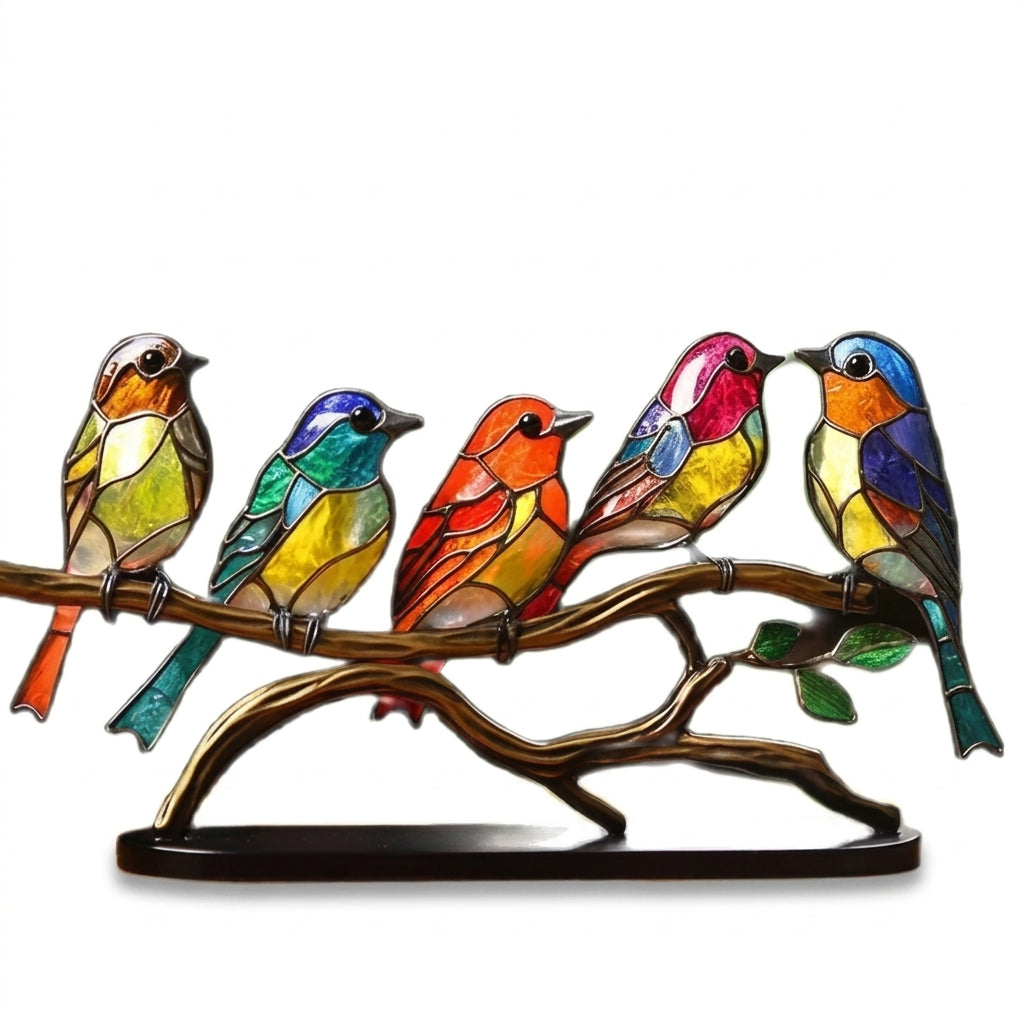 Oiseaux en Verre Soufflé sur Branchage — Figurines Décoratives Colorées pour Bureau et Rebord de Fenêtre | Koossa