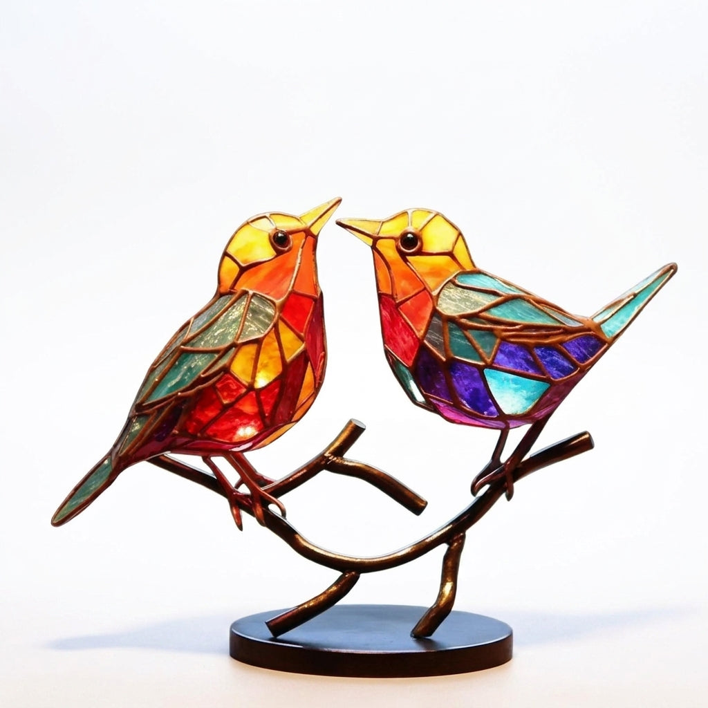 Oiseaux en Verre Soufflé sur Branchage — Figurines Décoratives Colorées pour Bureau et Rebord de Fenêtre | Koossa