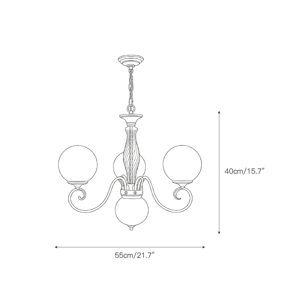 Hand-Blown Glass Globe Chandelier with Antique Brass Frame – Multi-Arm Pendant Light for Dining Room | Lonoma
