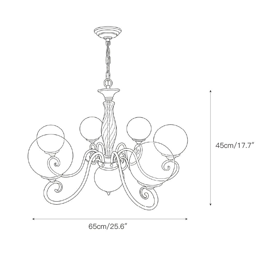 Hand-Blown Glass Globe Chandelier with Antique Brass Frame – Multi-Arm Pendant Light for Dining Room | Lonoma