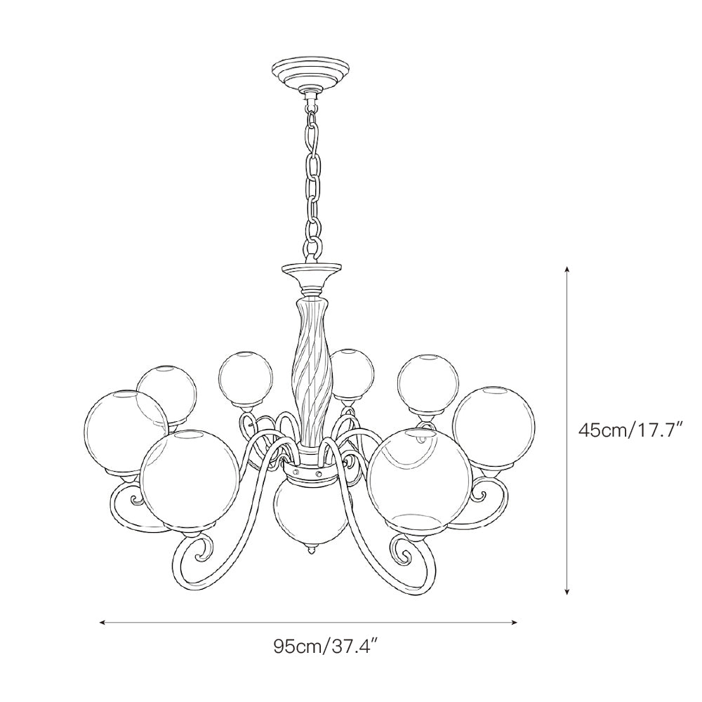 Hand-Blown Glass Globe Chandelier with Antique Brass Frame – Multi-Arm Pendant Light for Dining Room | Lonoma