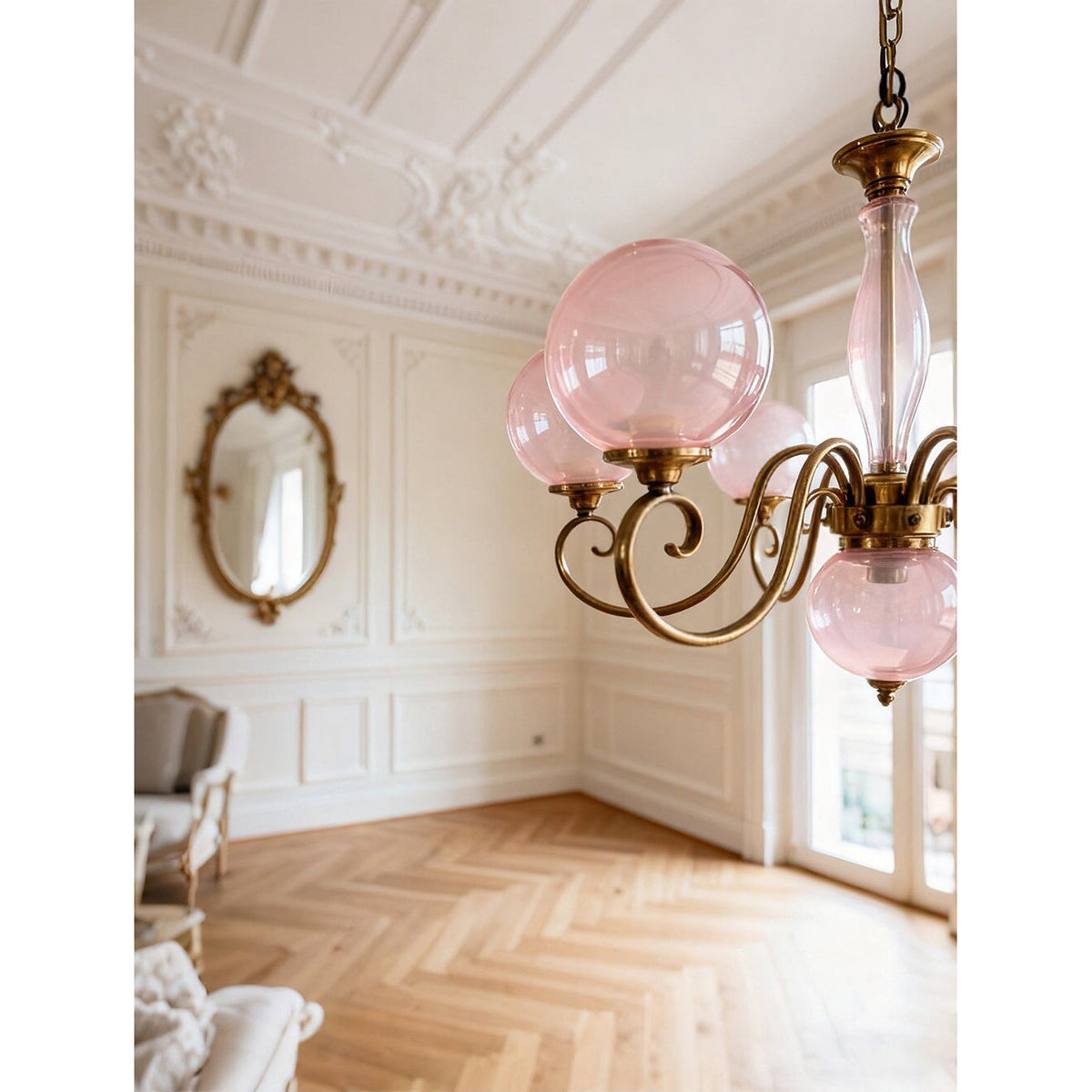 Hand-Blown Glass Globe Chandelier with Antique Brass Frame – Multi-Arm Pendant Light for Dining Room | Lonoma