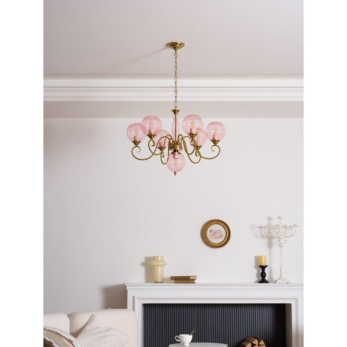 Hand-Blown Glass Globe Chandelier with Antique Brass Frame – Multi-Arm Pendant Light for Dining Room | Lonoma