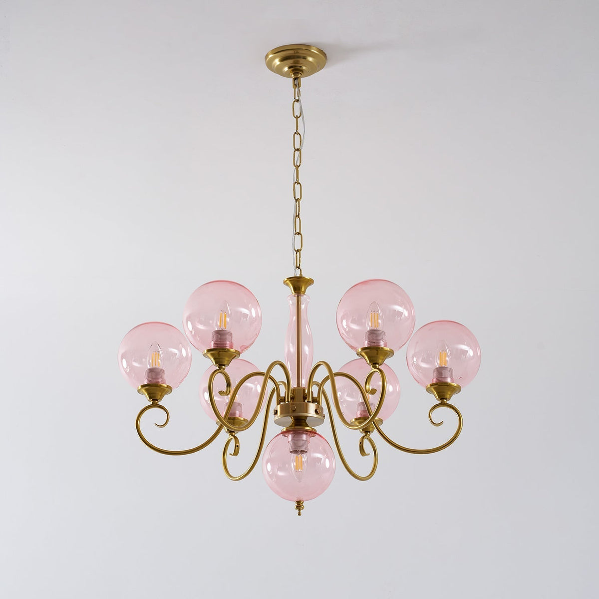 Hand-Blown Glass Globe Chandelier with Antique Brass Frame – Multi-Arm Pendant Light for Dining Room | Lonoma