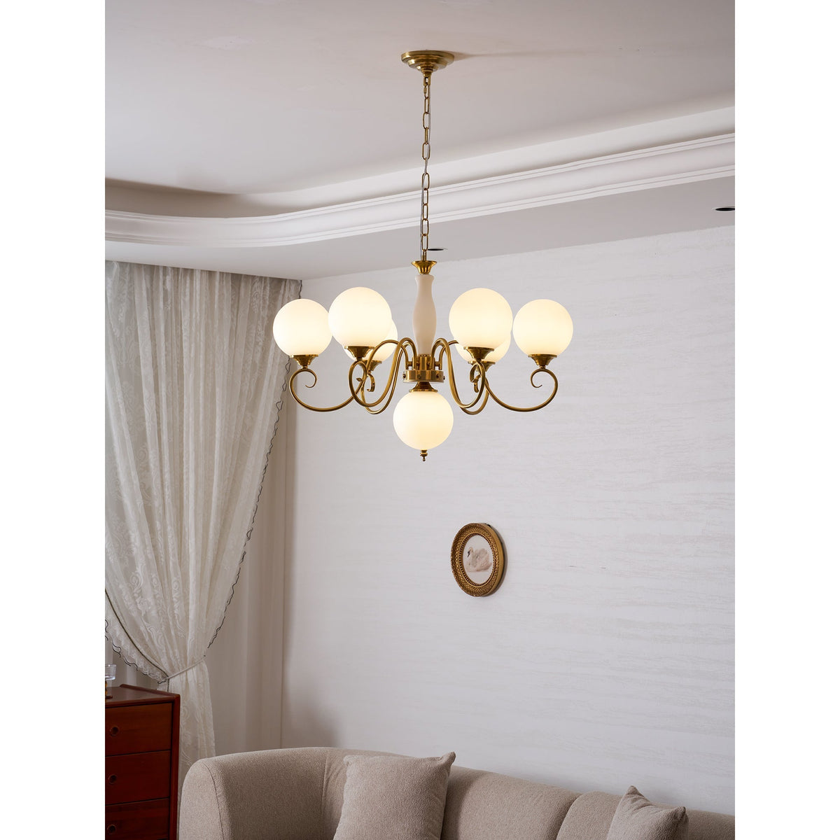 Hand-Blown Glass Globe Chandelier with Antique Brass Frame – Multi-Arm Pendant Light for Dining Room | Lonoma