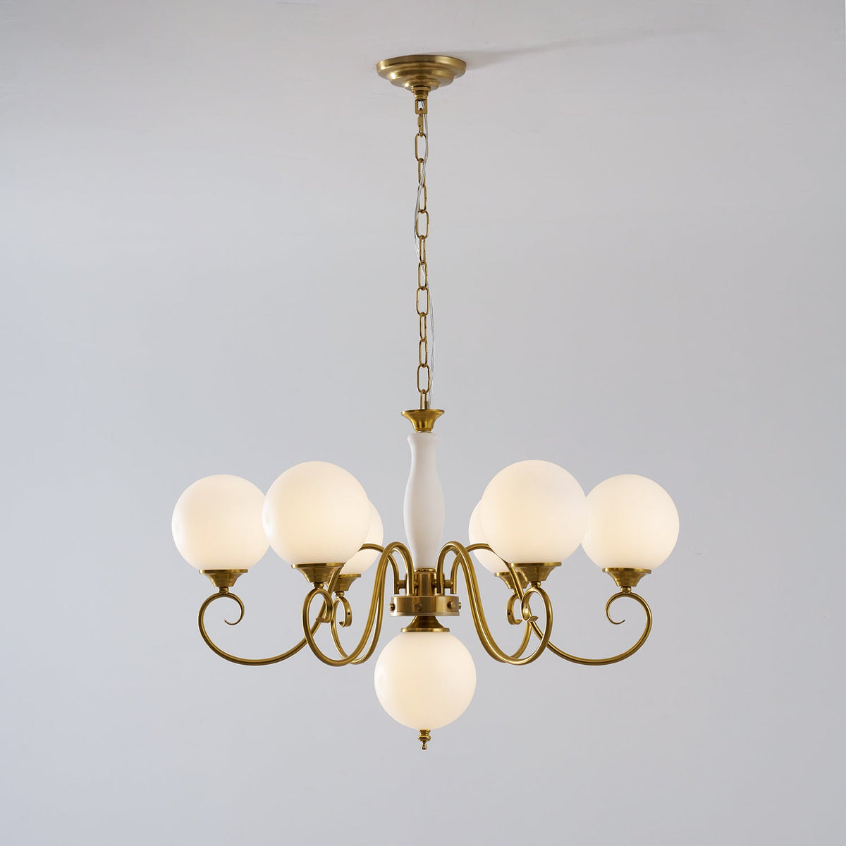 Hand-Blown Glass Globe Chandelier with Antique Brass Frame – Multi-Arm Pendant Light for Dining Room | Lonoma