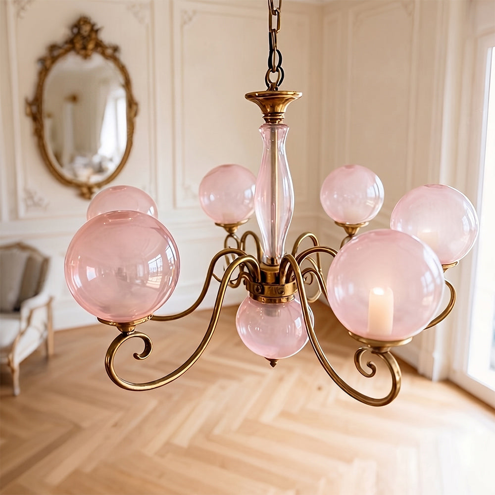 Hand-Blown Glass Globe Chandelier with Antique Brass Frame – Multi-Arm Pendant Light for Dining Room | Lonoma