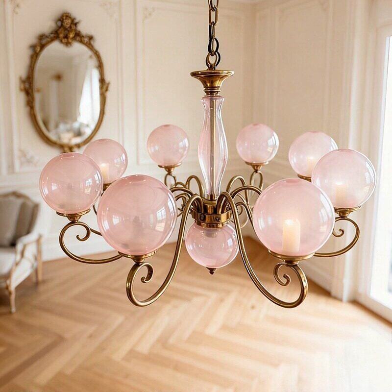 Hand-Blown Glass Globe Chandelier with Antique Brass Frame – Multi-Arm Pendant Light for Dining Room | Lonoma