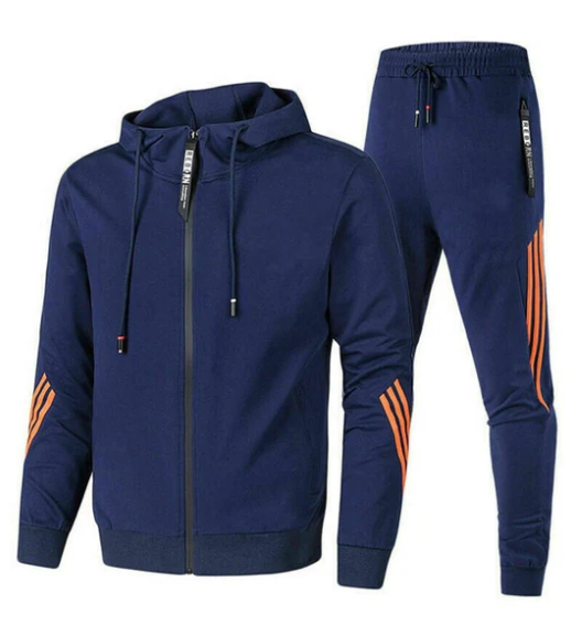 Men's Zip-Up Tracksuit Set in Cotton Blend with Striped Detail | Koossa