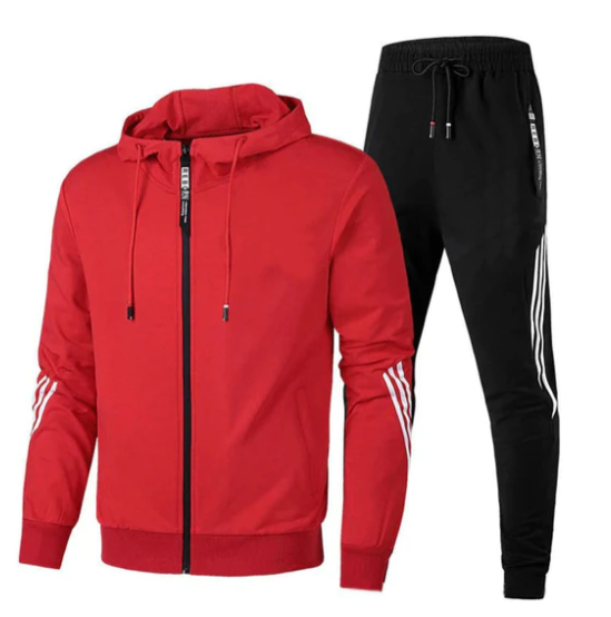 Men's Zip-Up Tracksuit Set in Cotton Blend with Striped Detail | Koossa